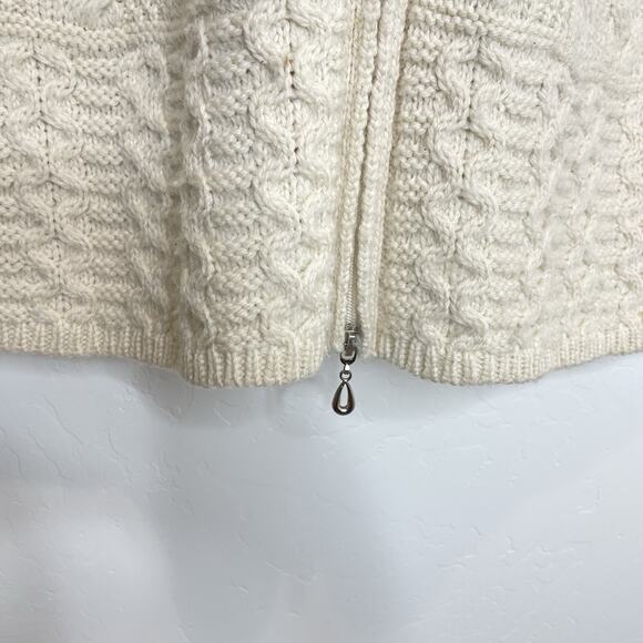 The Woollen Market Ireland Womens Medium Wool Long Zip Hooded Sweater Cream - Picture 5 of 7